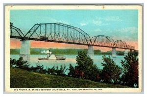 Vintage 1920's Postcard Big Four Railroad Bridge Louisville Jeffersonville IN