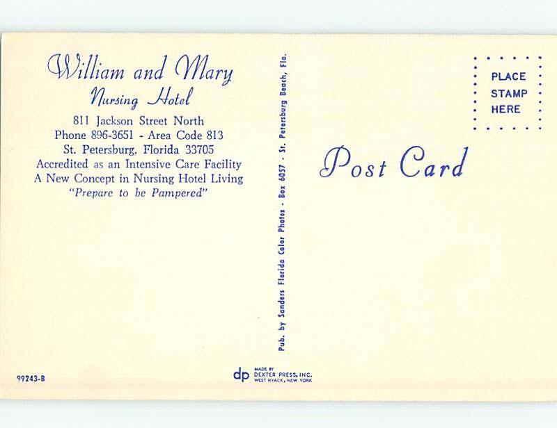 Unused Pre-1980 WILLIAM & MARY NURSING HOTEL St. Saint Petersburg FL Q5599-22