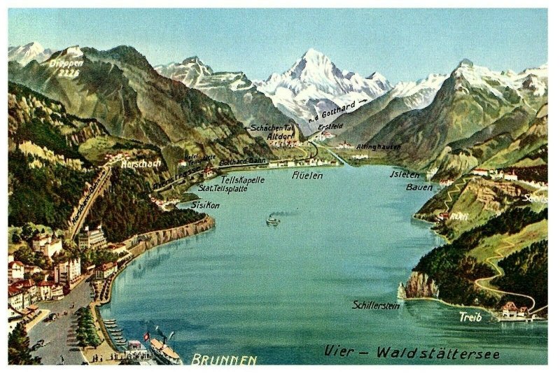 Fountain at sea Lucerne Switzerland postcard-