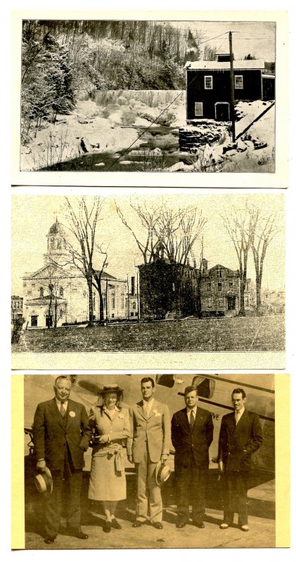 3 Postcards - Old Mill, People & Airplane, Town View (photocopy of RPPC)