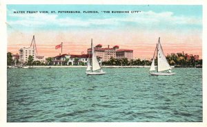 Vintage Postcard Waterfront View Sunshine City Sailboats St. Petersburg Florida