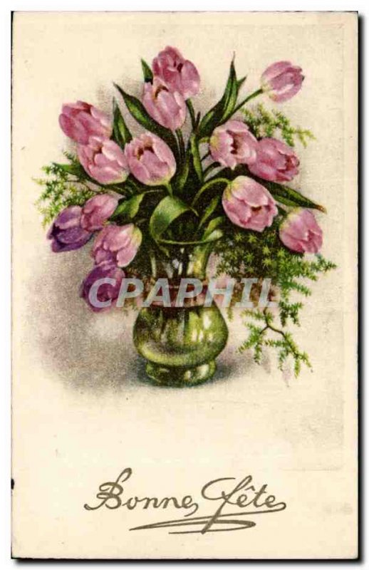 Old Postcard Fantasy Flowers Bonne fete