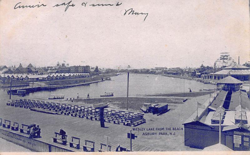 Wesley Lake From the Beach, Asbury Park, New Jersey, Early Postcard