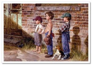 Little Boys players in baseball and Dog Sport by JIM DALY KIDS Modern Postcard