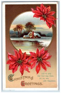 Spokane WA Postcard Christmas Greetings Poinsettia Flowers Winter Clapsaddle