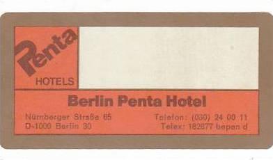 GERMANY BERLIN PENTA HOTEL VINTAGE LUGGAGE LABEL