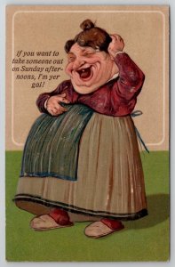 Fat Woman Apron Laughing Sunday Afternoon I'm Your Gal PFB Postcard A21