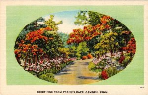 Camden, TN Tennessee  FRANK'S CAFE GREETINGS Advertising ca1940's Linen Postcard