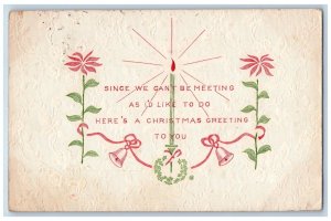 Chicago Illinois IL Postcard Christmas Greeting Candle Poinsettia Bell 1911