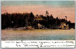Postcard Muskoka Ontario c1911 Huntsville Grand View Resort Boathouse by Warwick