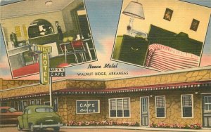 Automobiles Walnut Bridge Arkansas Neece Motel linen 1940s Postcard 11808