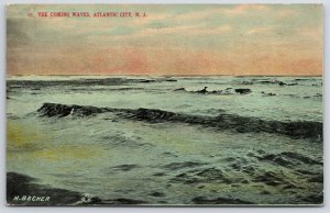 1917 The Coming Waves Atlantic City New Jersey Surfing Area Ocean Sport Postcard