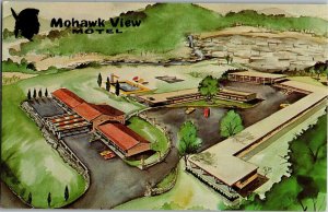 Aerial View, Mohawk View Motel NY Thruway Amsterdam NY Vintage Postcard D09