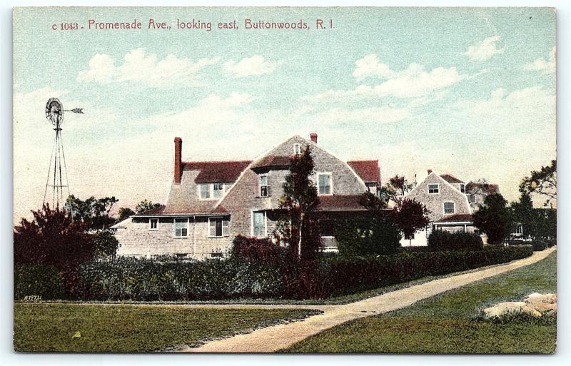 Postcard RI Buttonwoods Pre 1920's View Promenade Avenue Looking East E01