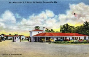 VTG 1930s Main Gate US Naval Air Station Jacksonville Florida FL Linen Postcard