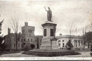 Massachusetts Fitchburg Armory Soldiers Monument and Post Office 1906