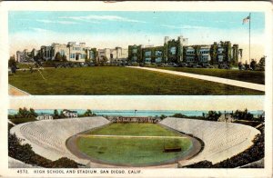 San Diego, CA California   HIGH SCHOOL & STADIUM   1926 Vintage Postcard