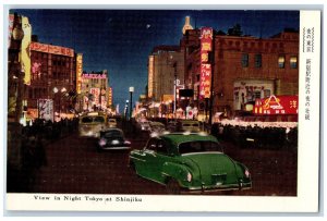 Tokyo Japan Postcard Night View of Tokyo at Shinjuku c1950's Vintage