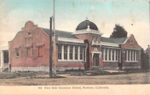 Modesto California West Side Grammar School Street View Antique Postcard K60073