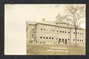 RPPC WEST LIBERTY IOWA HIGH SCHOOL BUILDING VINTAGE REAL PHOTO POSTCARD