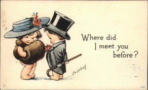 Twelvetrees Little Boy Top Hat Tails Girl Fir Muff Romance c1910 Postcard