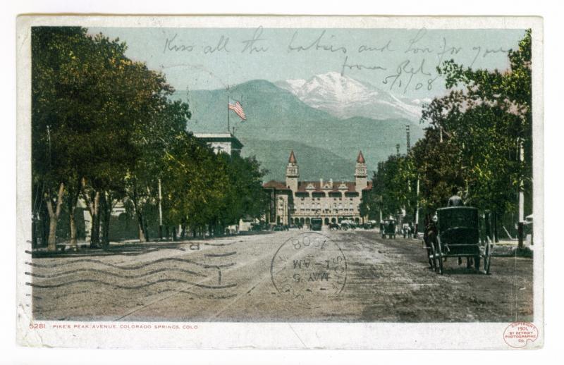 La Junta & Albuqueque RPO to Schenectady, New York 1908 used, Pike's Peak