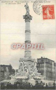 Old Postcard Marseille Place Jules Cantini Castilian Fountain November 12, 1911