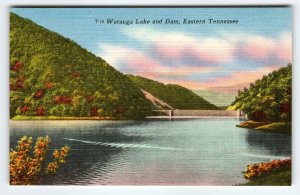 Watauga Lake And Dam Eastern Tennessee Postcard Linen Unused Vintage Tenn