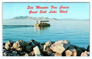 GREAT SALT LAKE, UT ~ Fun Cruise Boat SEA MONSTER Silver Sands Beach Postcard