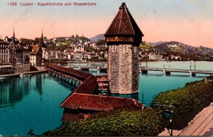 Switzerland Luzern Kapellbruecke mit Wasserturm