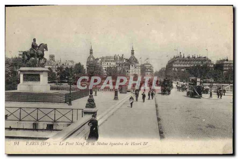 Old Postcard Paris Pont Neuf and the Statue equestrian Henry IV