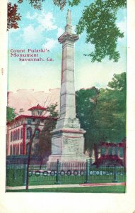 Vintage Postcard 1910's Count Pulaski's Monument Savannah Georgia GA