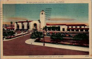 1946 LOS ANGELES CALIFORNIA NEW UNION STATION LINEN POSTCARD 38-180