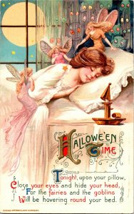 Vintage Winsch Schmucker Woman, Goblins, Demons & Fairies  Halloween Postcard