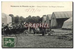 Old Postcard Jet Aviation Laborers Picardy in 1910 Field & # 39aviation Hanga...