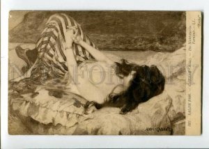 3105747 Semi-NUDE BELLE Girl on Divan by CABANE old SALON 1908