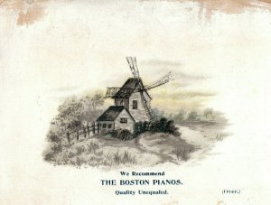 1870s-80s Windmill Stream, Geo D Schuyler, The Boston Pianos Trade Card F18