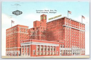 Erie PA-Pennsylvania, 1953 Lawrence Hotel Room Cocktail Lounge Posted, Postcard