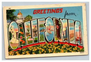 Vintage 1930's Postcard Greetings From California - City Flowers Bridges