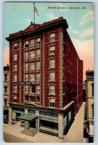 Quincy Illinois IL Postcard Hotel Quincy Building Exterior Roadside 1910 Antique