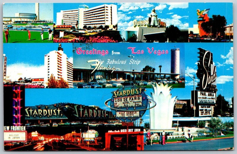 Vtg Las Vegas Nevada NV Fabulous Strip Stardust Sands Dunes Flamingo Postcard