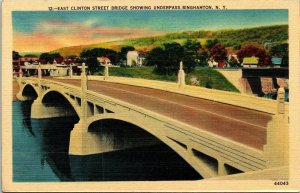 East Clinton St Bridge Underpass Binghampton New York NY Linen Postcard VTG UNP 