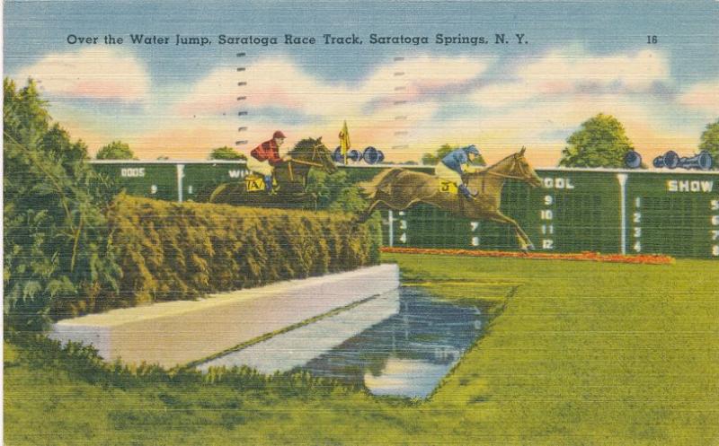 Steeplechase Water Jump Horse Racing Saratoga Springs NY New York pm 1952 Linen