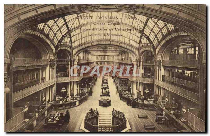 Old Postcard Bank Credit Lyonnais Paris Grande Entree dome rooms safes