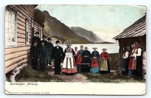HARDANGER, Norway ~ Local Citizens in NATIVE & COLORFUL COSTUMES c1900s Postcard