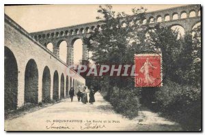 Old Postcard Roquefavour The road and bridge