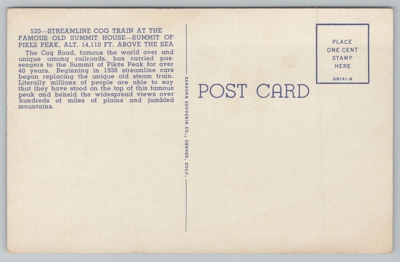 Transportation~Streamline Cog Train~Old Summit House~Pikes Peak~Vintage ...