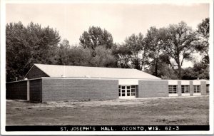 Real Photo Postcard St. Joseph's Hall in Oconto, Wisconsin