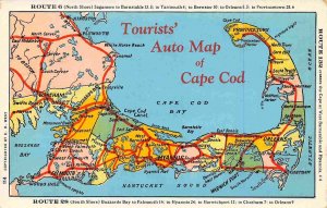 Tourists Auto Map Cape Cod Massachusetts postcard