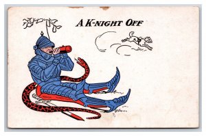 Comic Drunk Knight Man Is Taking a Night Off Pun UNP UDB Postcard S2